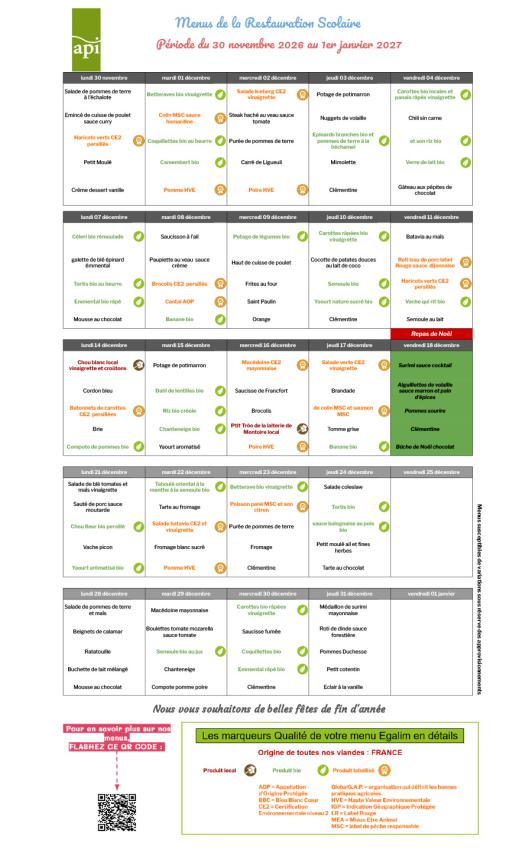 menu décembre 